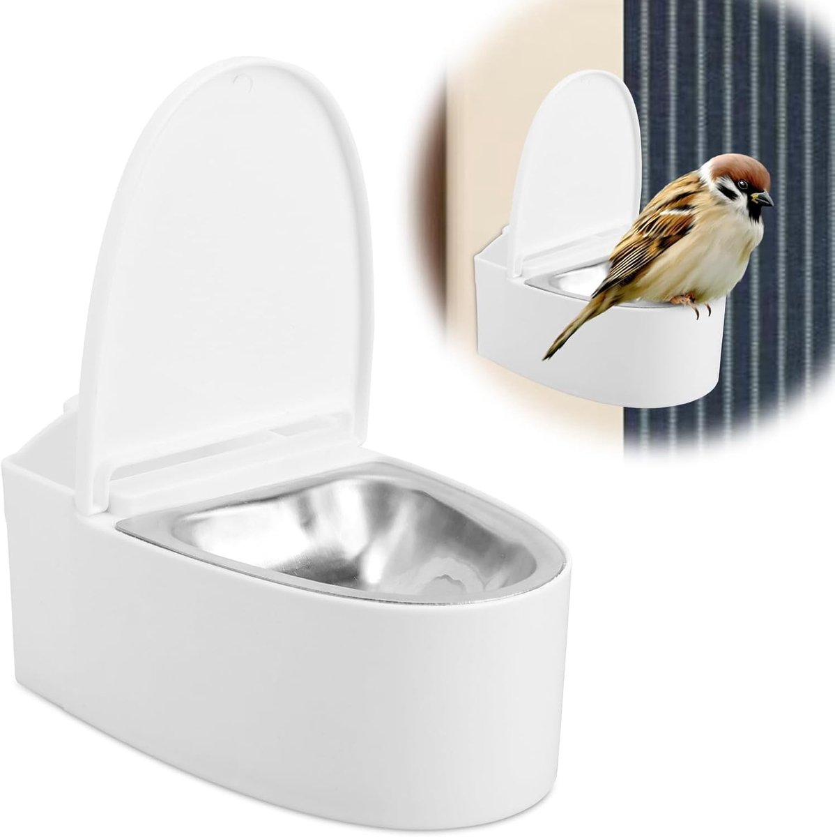Vogeltoilet - Vogel accessoire - Zindelijkheidstraining - Grappig ontwerp - 14 x 9 x 7 cm - Wit