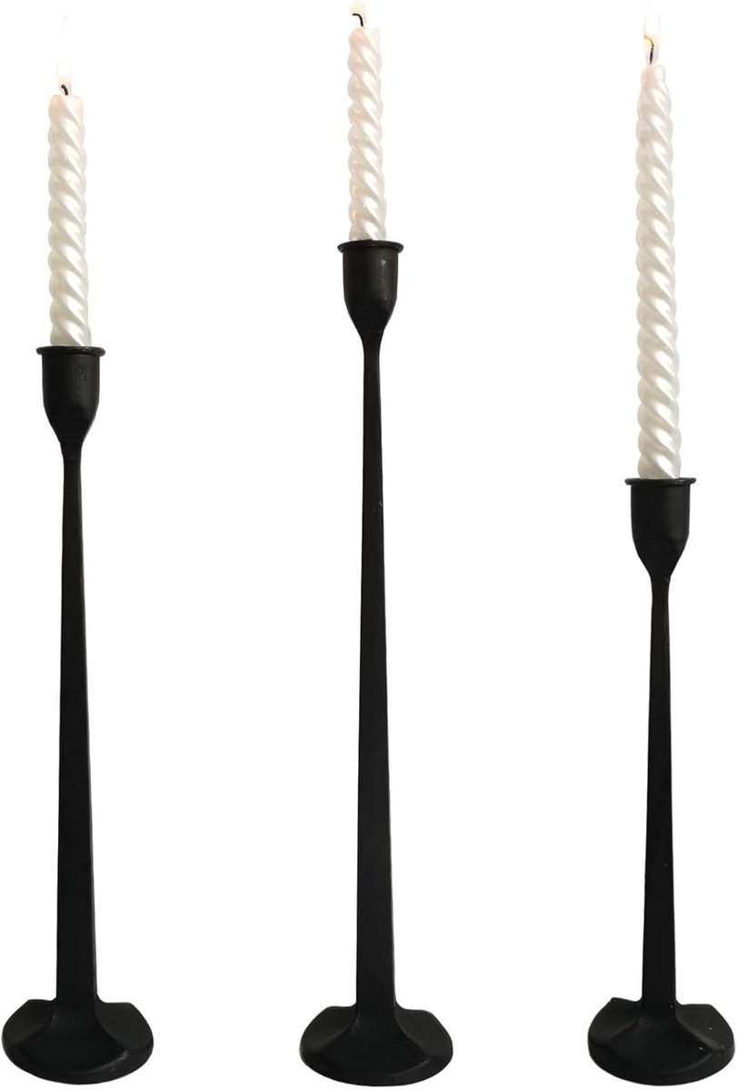Set van 3 Ijzeren Kandelaars voor Tafellampen - Zwart