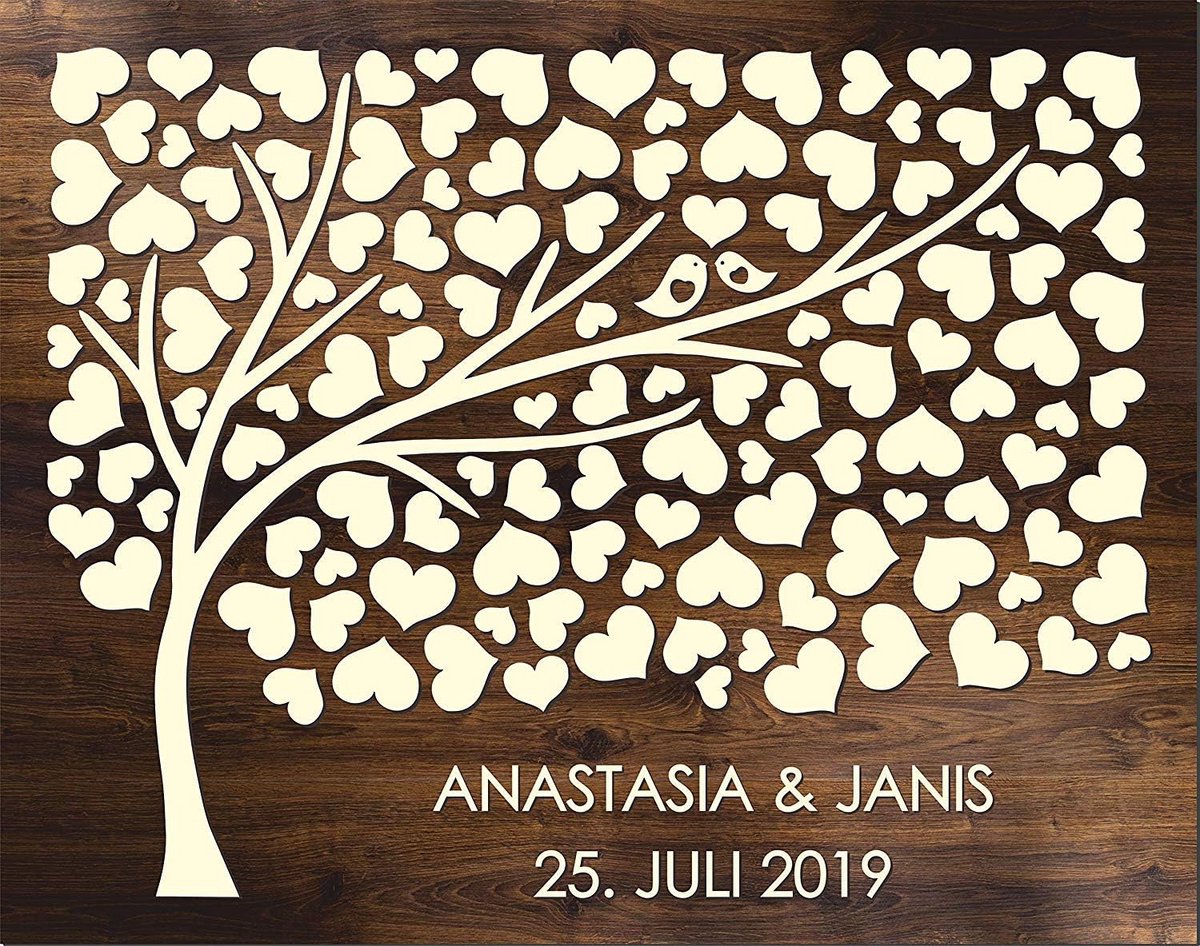 Houten Gastenboek - Boom Gastenboek - Bruiloft Herinnering - 3D Ontwerp - 75x60 cm - Donker Eiken