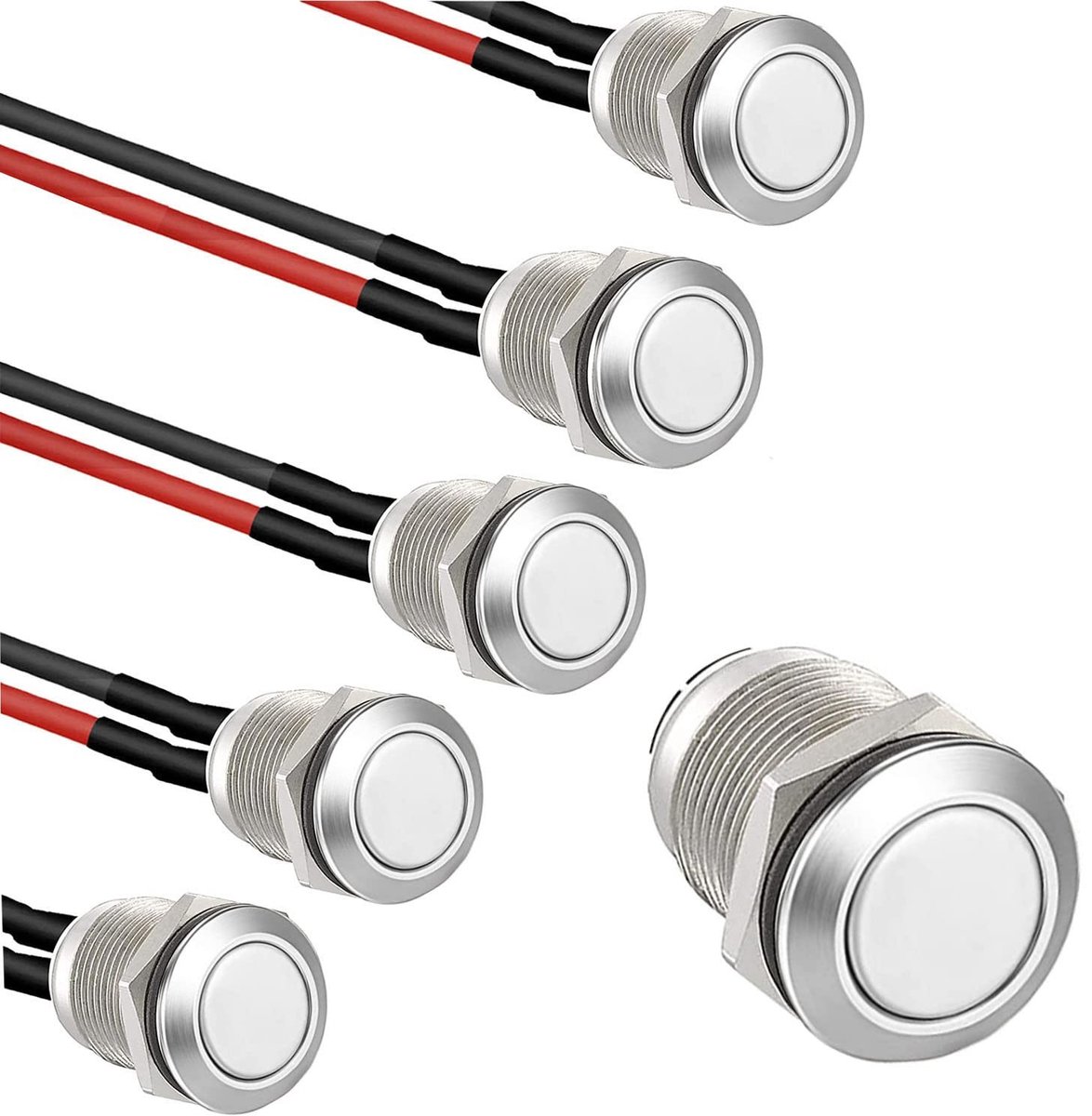 Innovra - Dailygoods - Dailygoody - 5x Waterdichte Ronde Drukknop - RVS 12mm, Voorgeïnstalleerd, 2A/250V