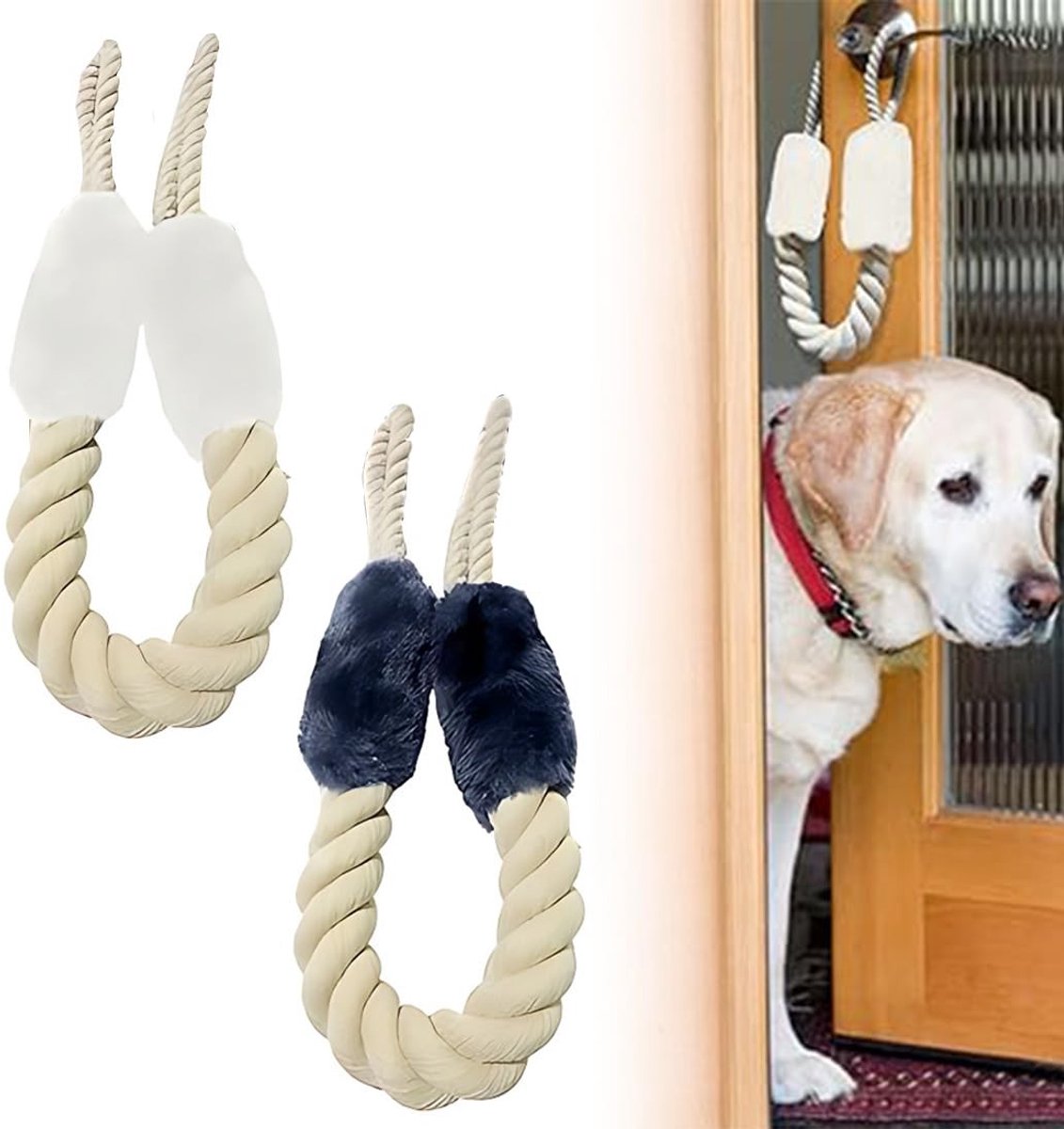 Dailygoods- Deurstoppers Veiligheid - Deurstopper voor Kinderen - Katoenen Deurstopper - Duurzaam Design - 2 Stuks - Totale Lengte 60 cm - Deurkoord