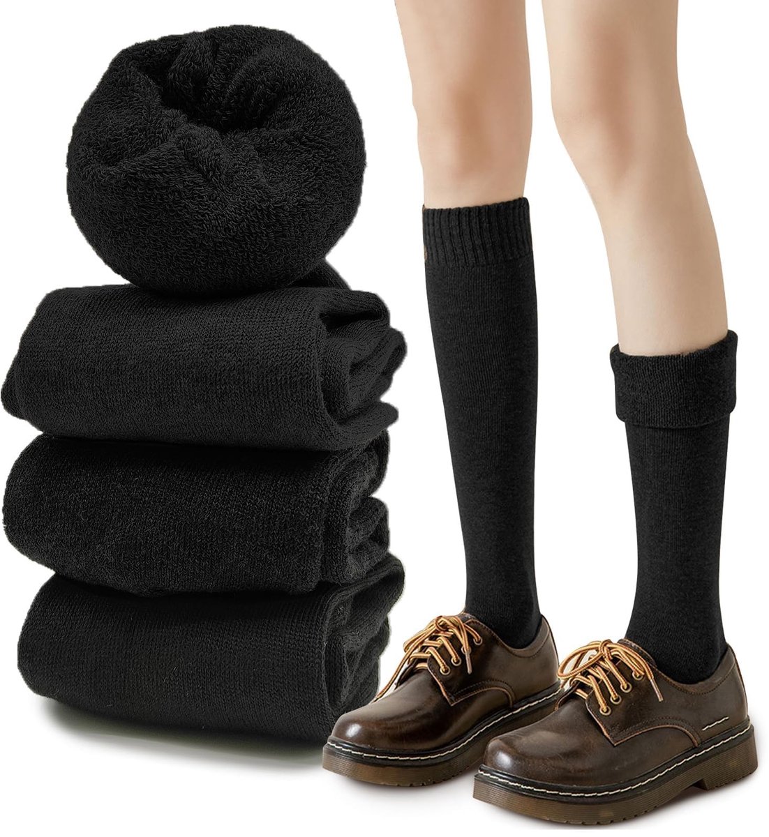 Dailygoods- Thermische Sokken - 3 Paar - Knie-Hoge Kousen - Zacht Katoen - Ademend - Warmte Sokken - Geschikt voor Maat 35-40 - Kniekousen