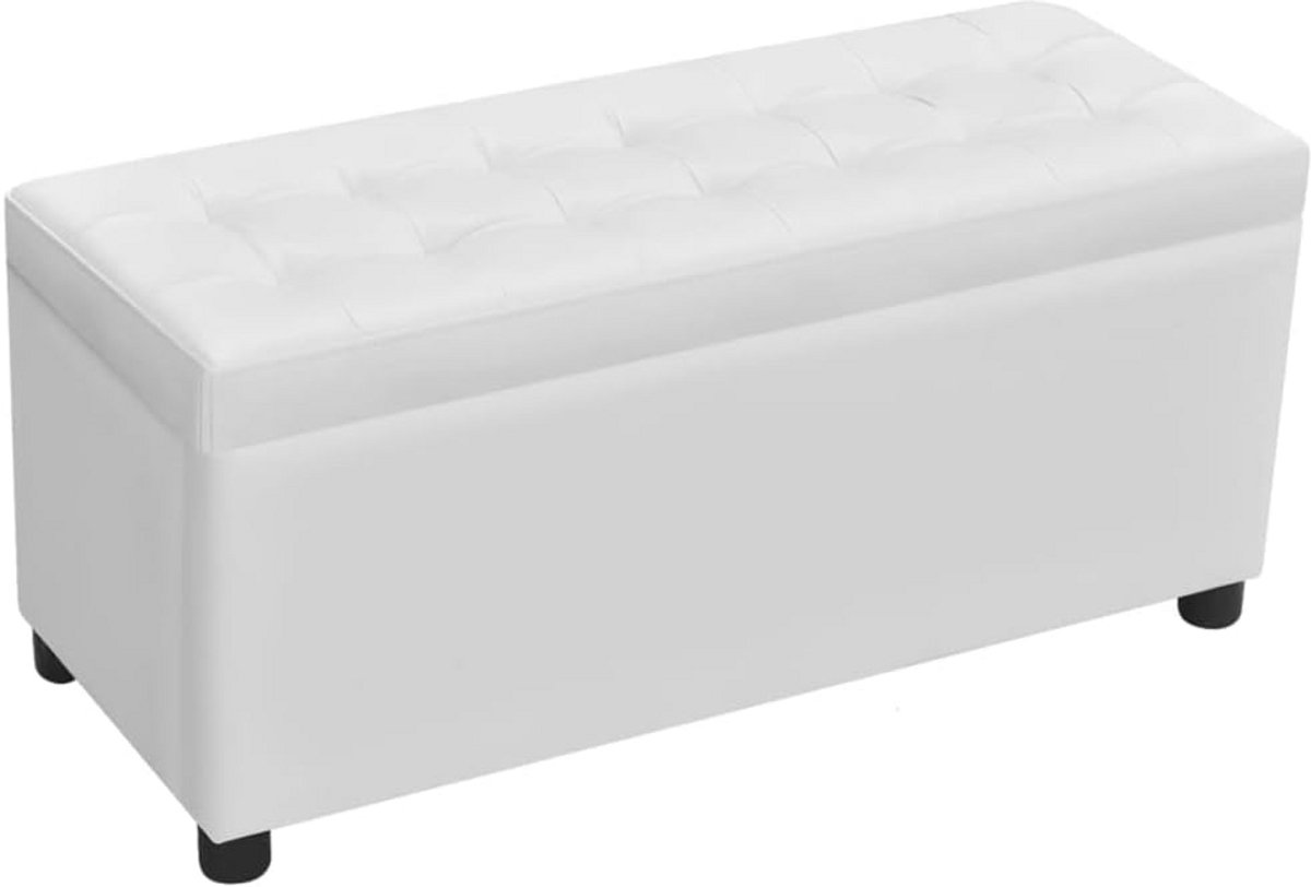 Opberg Hocker - Voetenbank Poef - Woonkamer Organisatie - Omkeerbaar Deksel - 87.5 cm - Wit