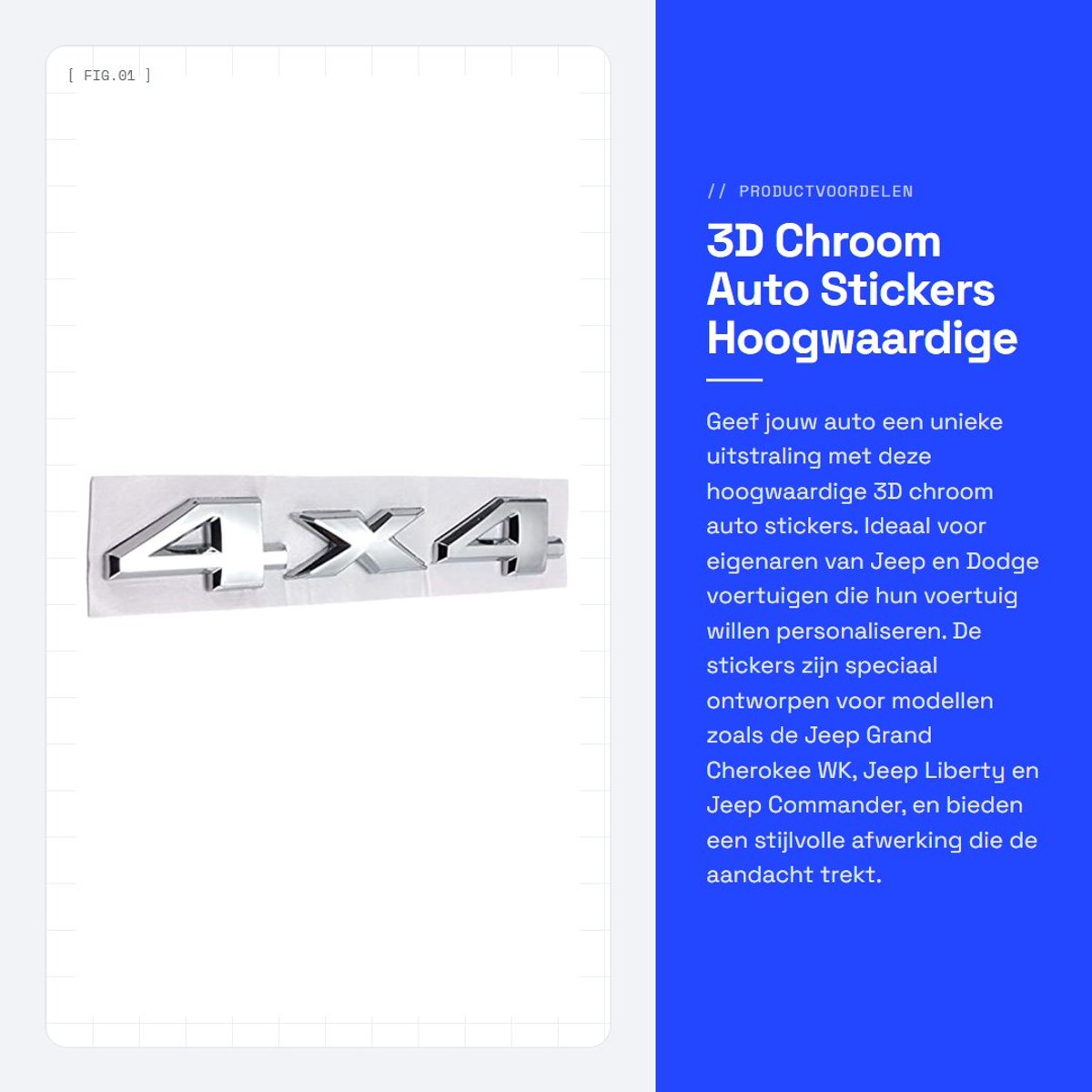 MTTproducts- Stickers 4 x 4 Chroom - Sticker Embleem - Auto Stickers - Jeep Stickers - Hoge Kwaliteit - Eenvoudig te Monteren