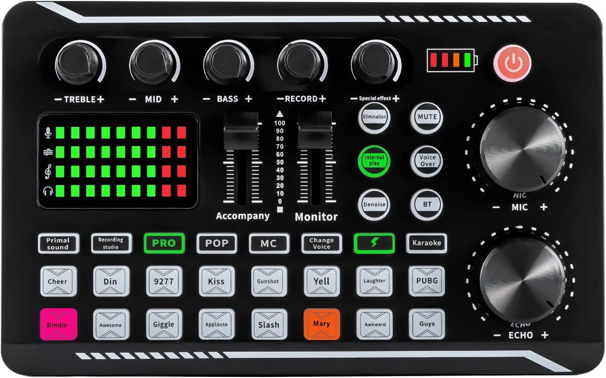 Live Geluidskaart - Audio Mixer - Streaming Opnemen - Bluetooth Connectie - 1200 mAh Batterij - Zwart