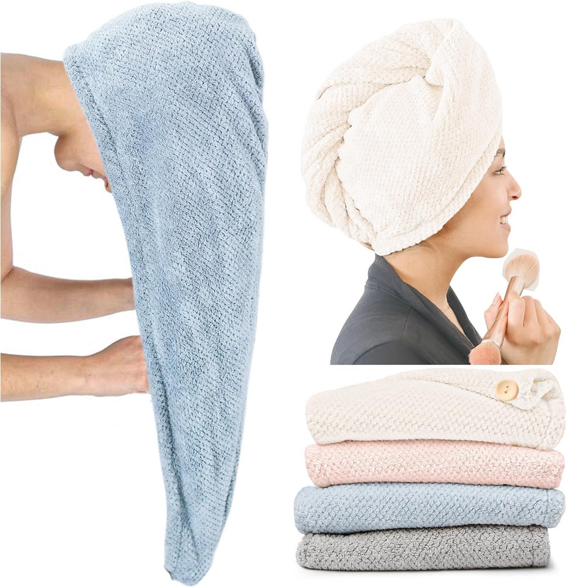 Haarhanddoek Wrap - Microvezel Handdoek - Haar Drogen - Extra Absorberend - 4 Stuks - Mult
