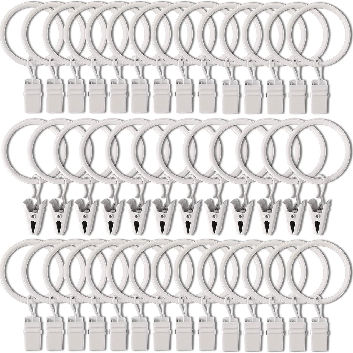 Set van 40 Gordijnringen met Clips - 3,2 cm Binnendiameter voor Gordijnroedes tot 2,5 cm - Wit