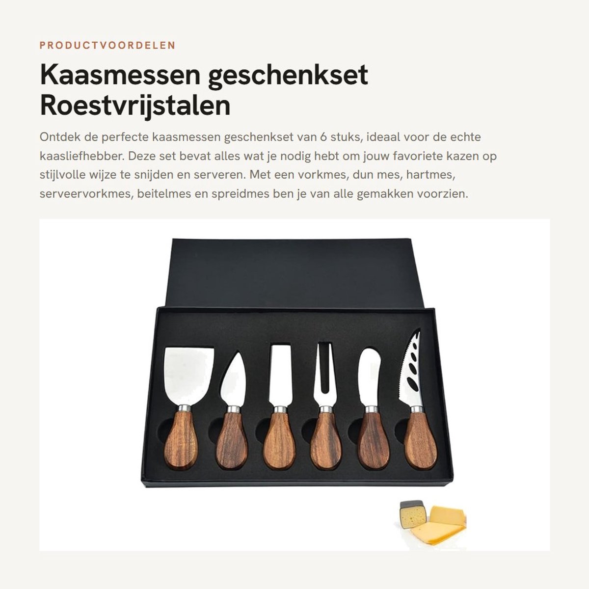 Dailygoods- Kaasmessen Set van 6 - Roestvrij Stalen Messen - Ergonomisch Handvat - Lichtgewicht - Ruimtebesparend - Perfect voor Feestplateaus - Kaassnijset