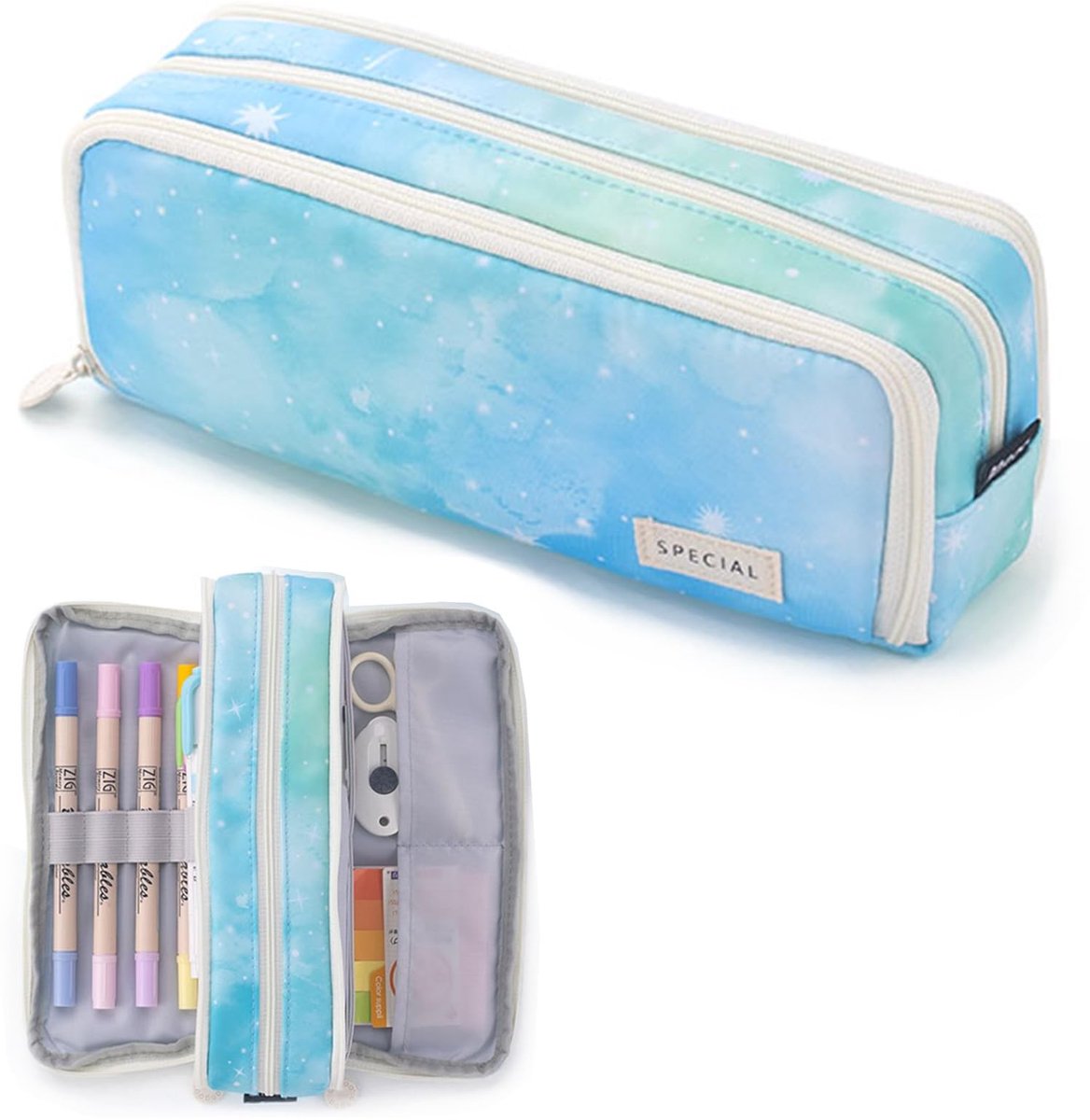Dailygoods- Pennenetui grote inhoud - 3 vakken - school etui - etui jongens/meisjes - multifunctioneel opbergetui - 22 x 9 x 7 cm