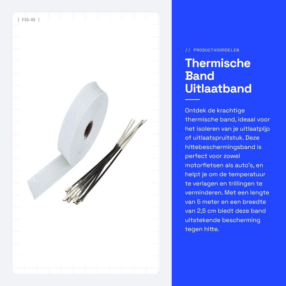 Dailygoods- Hittebeschermingsband 5m - Thermische Band - Isolatie Motorfiets - Uitlaatpijp - Verbetering Gasstroom - Hoge Kwaliteit Glasvezel - Warmteband