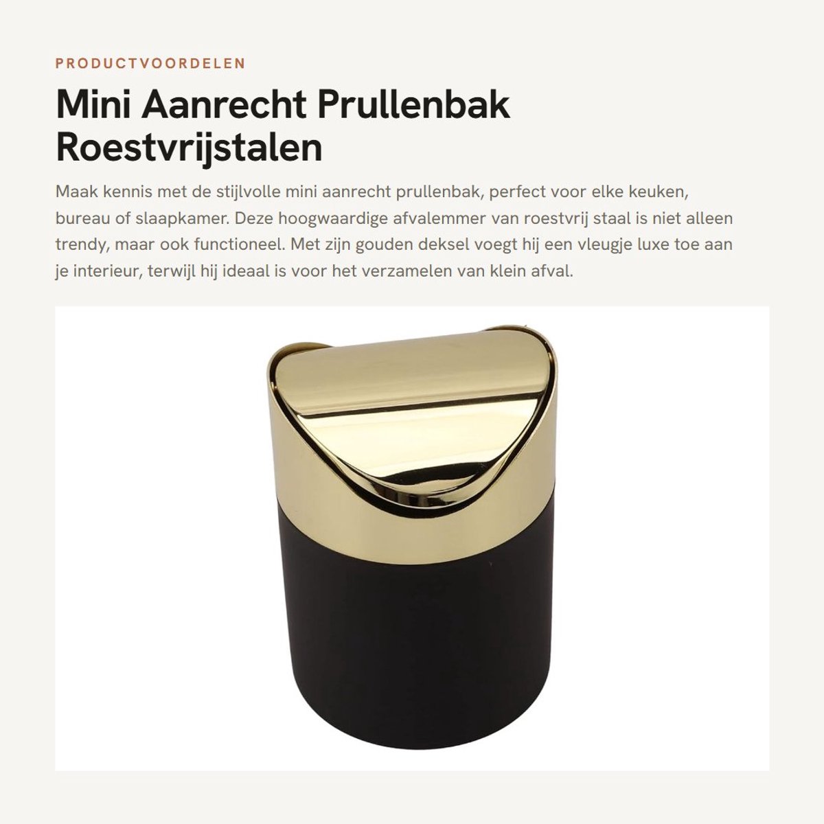 Dailygoods- Prullenbak Mini - Roestvrij Staal - Tafel Prullenbak - Afvalemmer - Huishoudelijke Mini Prullenbak - Onderhoudsvriendelijk - Ideaal voor Klein Afval