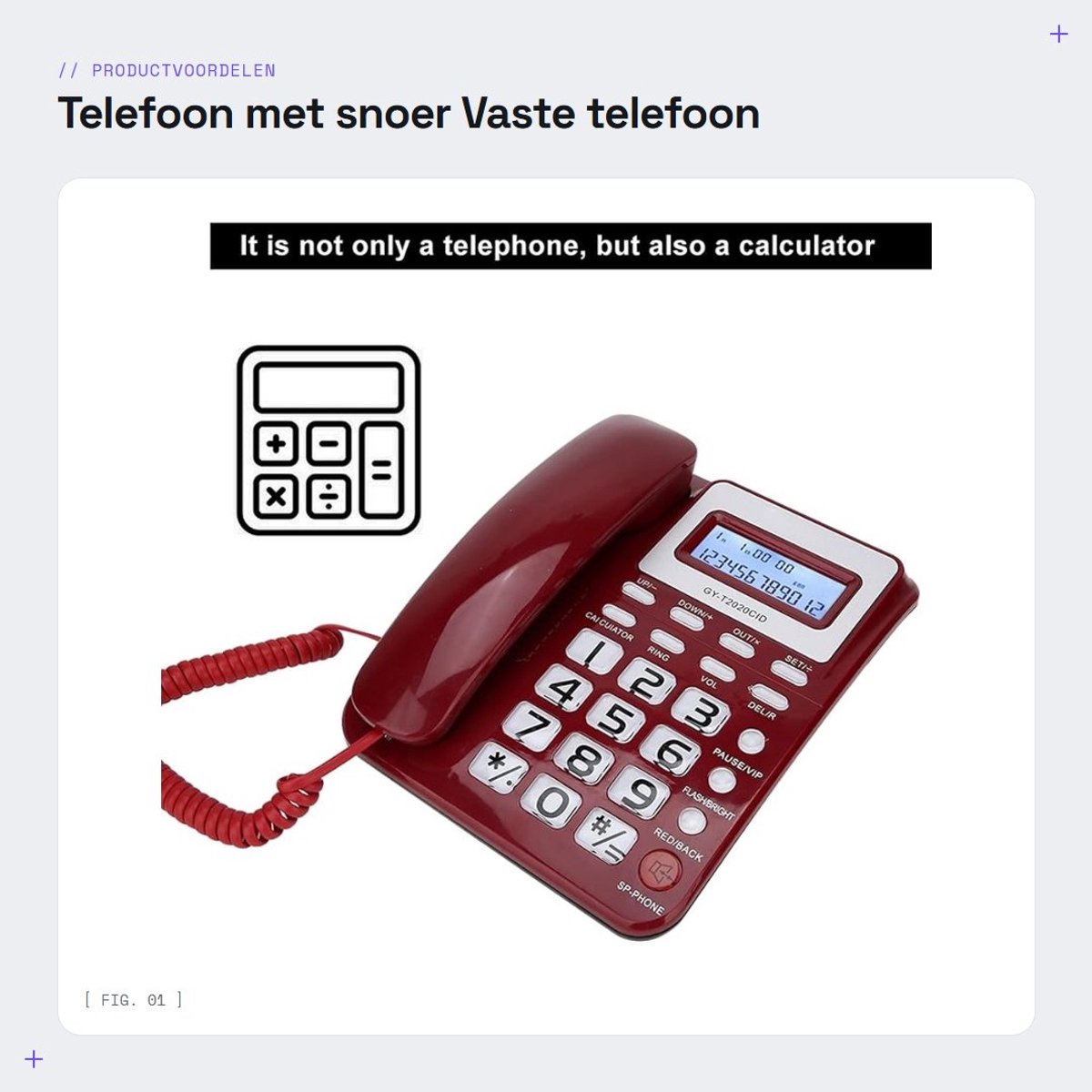 Dailygoods- Vaste Telefoon met Rekenmachine - Draadloze Telefoon - Nummerweergave - Mute-modus - ABS Materiaal - Ondersteuning Recordcontrole