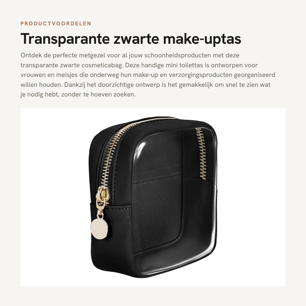 Dailygoods - Transparante zwarte make-uptas - Mini-cosmetische reistas - Handig en multifunctioneel - 12,5 x 12,5 cm - Ideaal voor reizen - Geschikt v...
