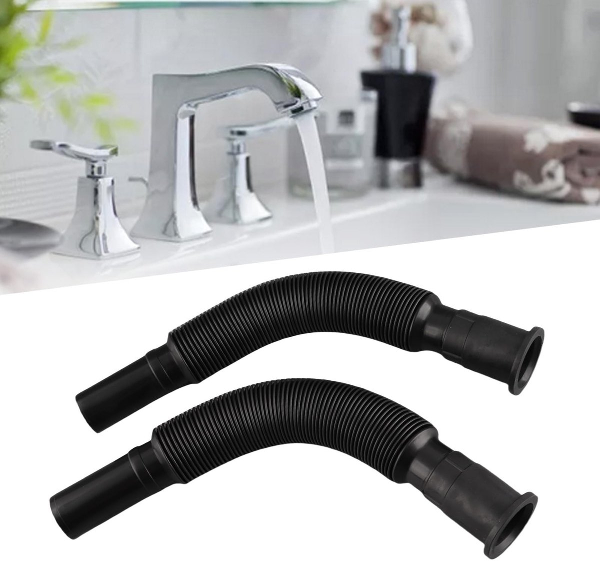 Dailygoods- Afvoerpijp Verstelbaar - Flexibele Afvoerslang - Uitbreidbare Balg - 2-pack - Handige Pijp - Geschikt voor Wastafel