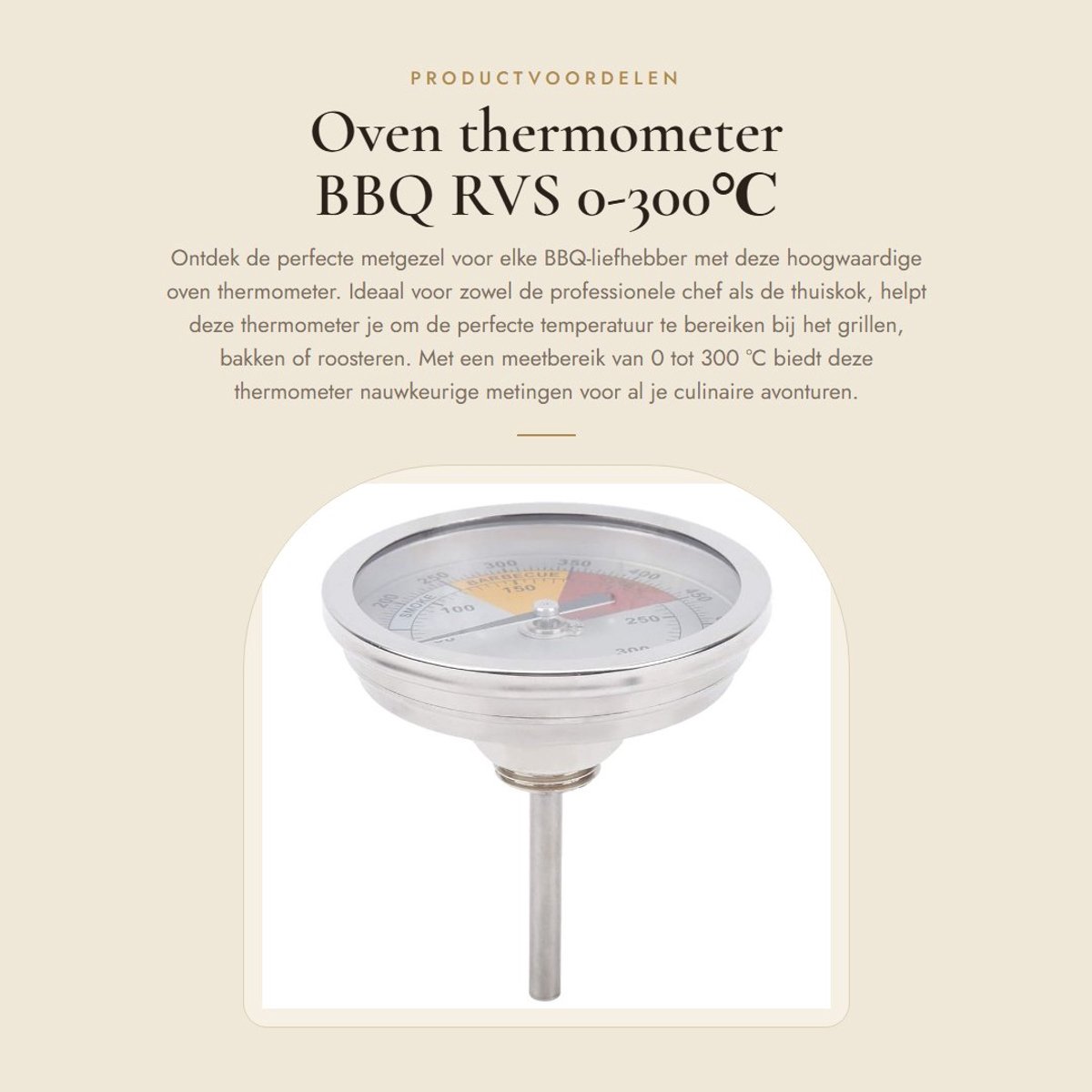 Dailygoods- Oventhermometer 0-300°C - Digitale Grillthermometer - RVS Temperatuurmeter - Vleesthermometer - Oven Thermometer - Hoge Temperatuur Weerstand