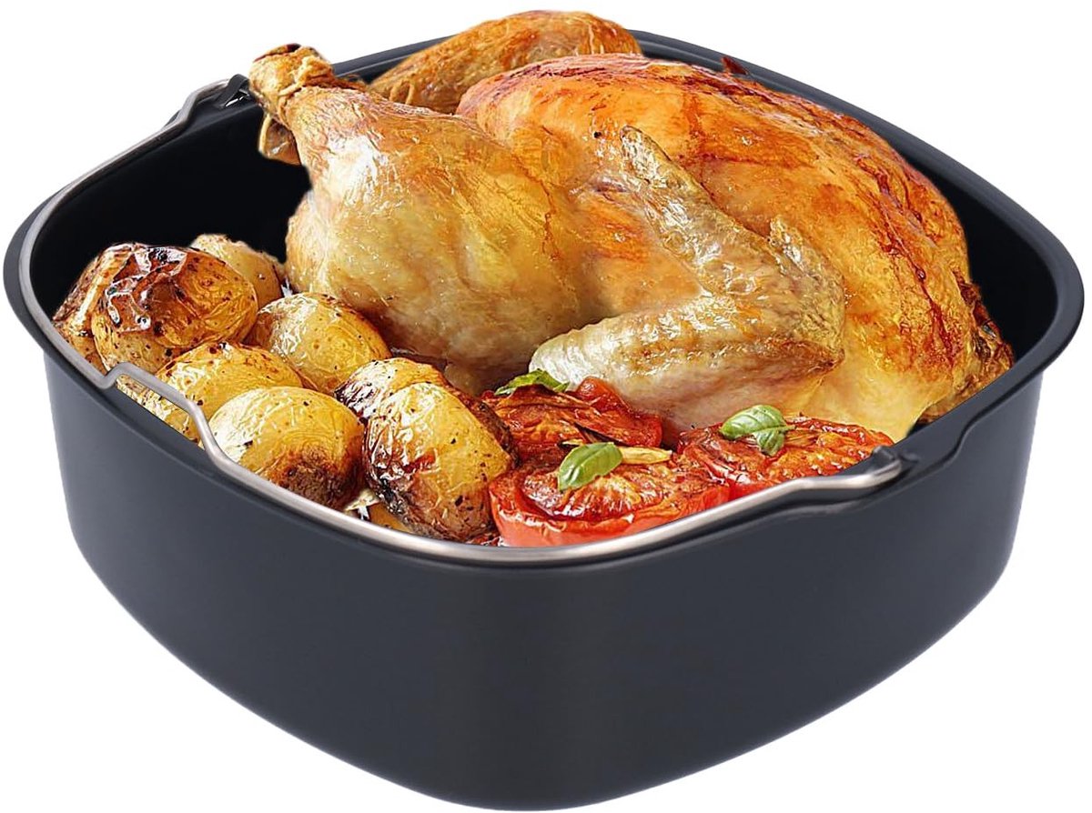 Dailygoods- Bakvorm 22 cm Vierkant - Airfryer Accessoire - Cakevorm - Taartpan - Duurzaam Ijzer - Eenvoudig te Reinigen - Taartvorm