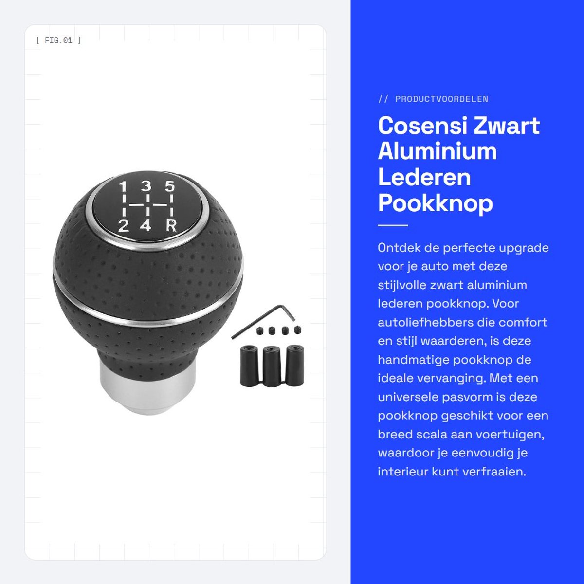 Dailygoods- Pookknop Aluminium - Universele Vervanging - 5 Versnellingen - Stijlvol - Eenvoudige Installatie - Verbeterd Interieur - Versnellingspook