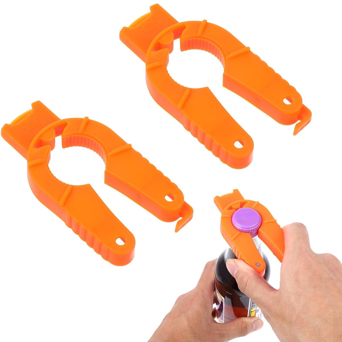 Dailygoods- Flesopener Multifunctioneel - 2 Stuks - ABS-Kunststof - Geschikt voor Conserven/Blikjes - Oranje - Handvriendelijk - Opener