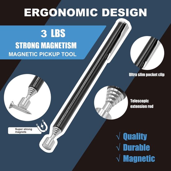 Magnetische Telescoopstang - Magneetstok Flexibel - Kleine Onderdelen Ophalen - Krachtige Magneet - 4 Stuks - Zilver — afbeelding 3