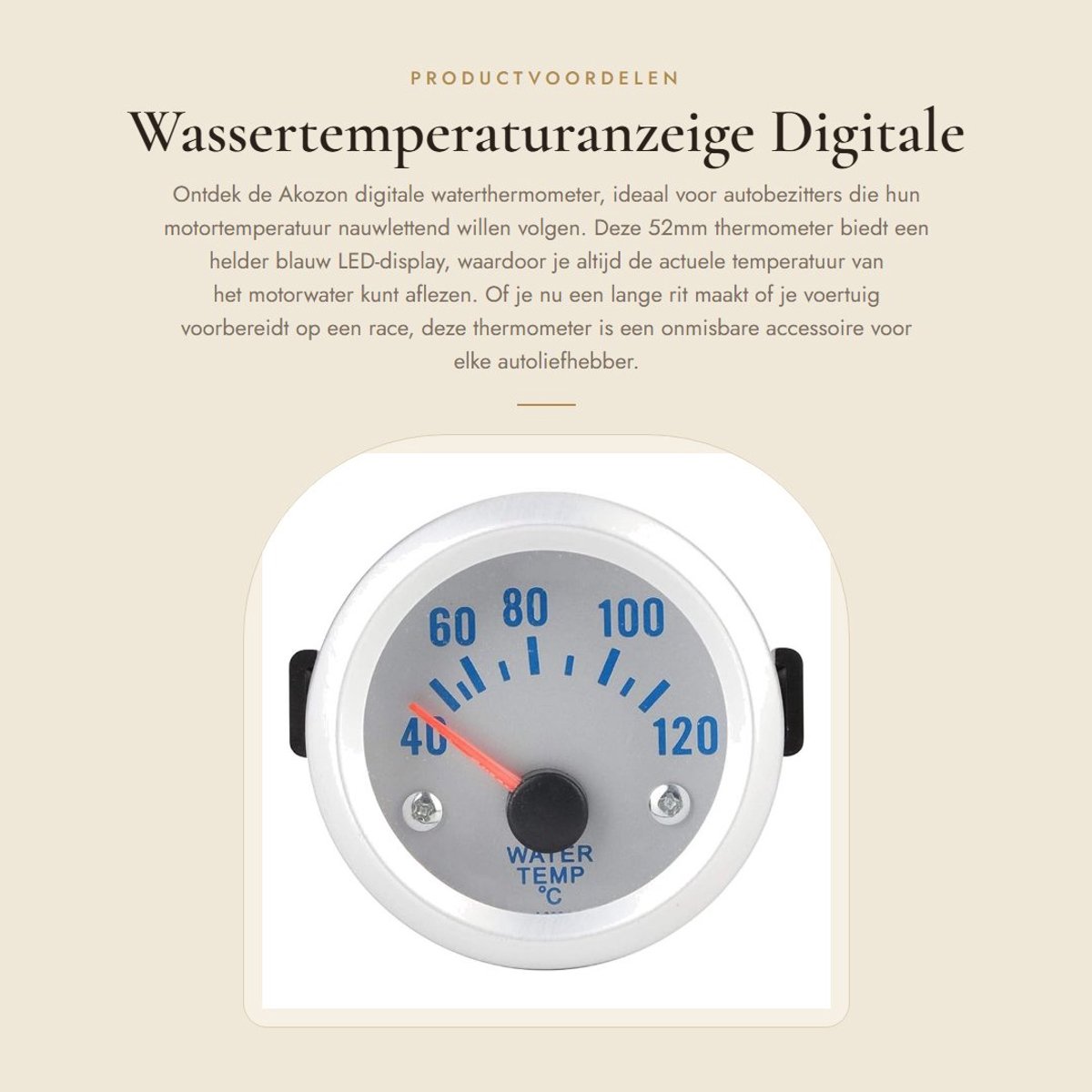 Dailygoods- Watertemperatuurmeter 52mm - Digitale Temperatuurmeter - Auto - LED - Bereik 40-120℃ - Schokbestendig