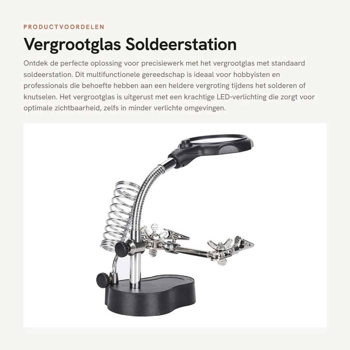 Dailygoods - Vergrootglas - Soldeerstation - Desktopeffectiviteit - 26 x 9,9 cm - Led-vergrootgereedschap - Handig voor hobbyisten - Klemclip