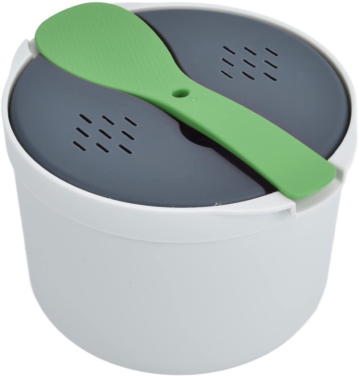 Dailygoods- Rijstkookkom 2L - Groentestomer Set - Magnetronbestendig - Antiaanbak - Deksel/Lepel - Innovatief Kookgerei - Stoomkom