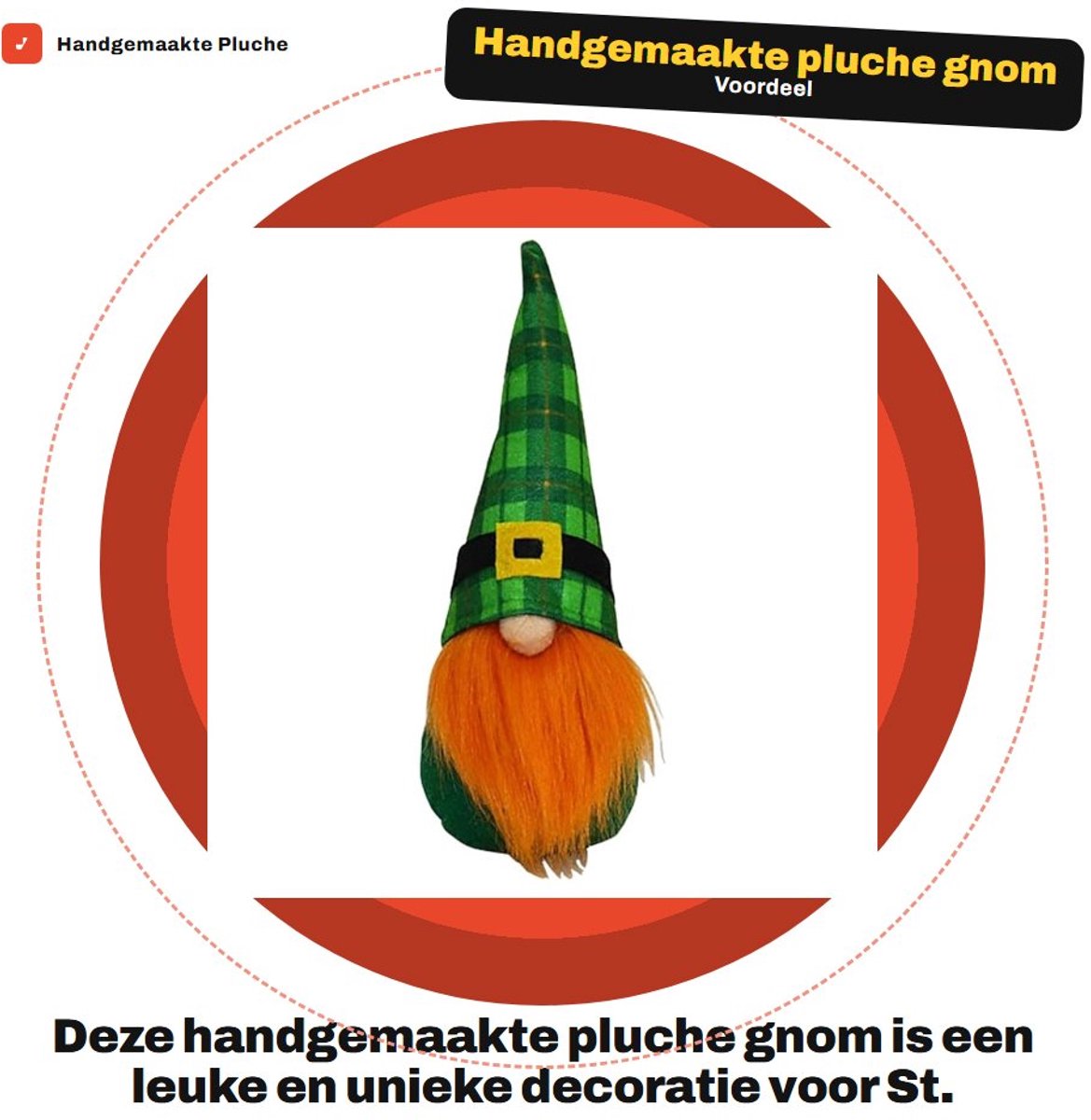 Dailygoods- Gnom Handgemaakte Pluche Pop - St. Patrick's Day Decoratie - Ierse Gnom - Gezichtenloze Pop - Hoogwaardig Materiaal - Creatief Design - Decoratiepop