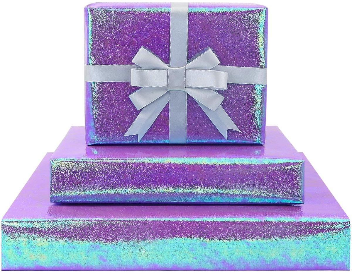 Dailygoods- Cadeaupapier Paars Holografisch - 4 Vellen Metallic - Iriserend Inpakpapier - Sprankelend Cadeaupapier - Verjaardag/Babyshower - Geschikt voor Knutselprojecten