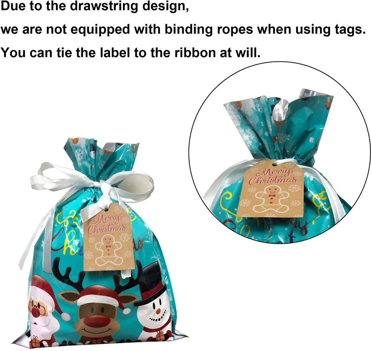 Dailygoods- Geschenkzakken - Kerst Koord - 10 Stuks - 24x32 cm - Trekkoord Zak - Vakantie Decoraties - Eenvoudig Inpakken - Cadeauzakken