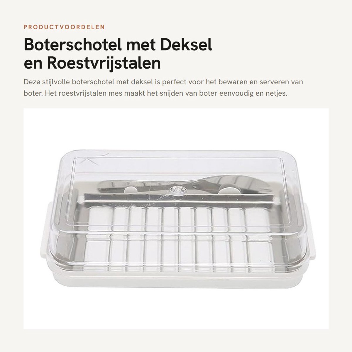 Dailygoods- Boterschotel met Deksel - Boterdoos - Boter Keeper - Roestvrij Stalen Mes - Voor Aanrecht - Ideaal voor Boter