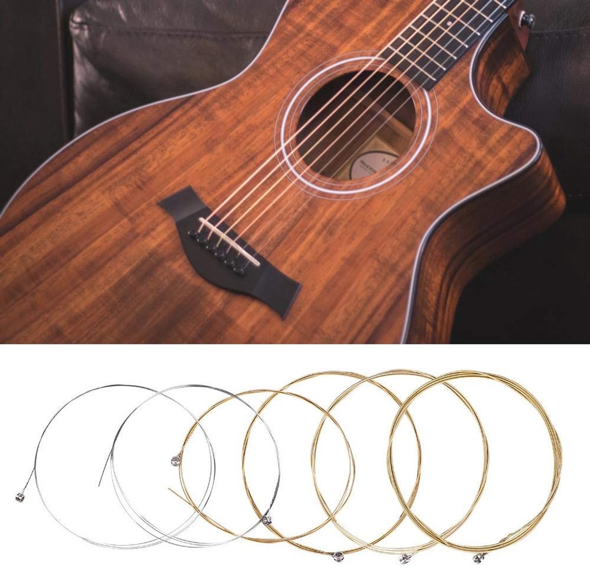 Dailygoods- Reservesnaren 6 Stuks - Hoge Kwaliteit - Roestvrij Staal - Geluid Knapperig en Vol - Geschikt voor Folk-Gitaar - Duurzaam en Glad Oppervlak - Gitaarstrings
