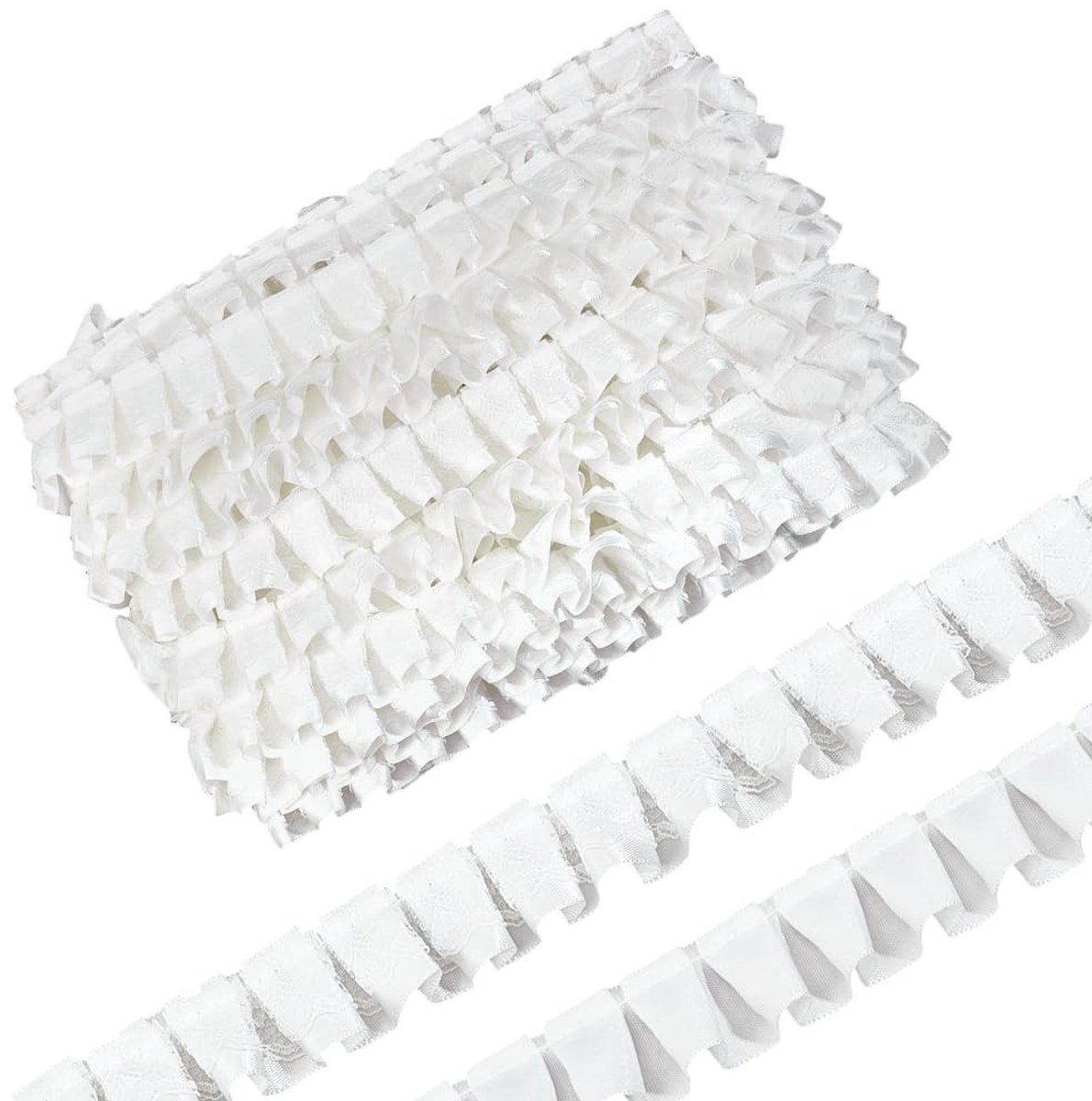 Dailygoods- Kant 18.2M Wit Dubbellaags - Satijnen Rand - Geplooide Trim - Vintage Lint - Naaien - Bruiloft Decor - Kantlint