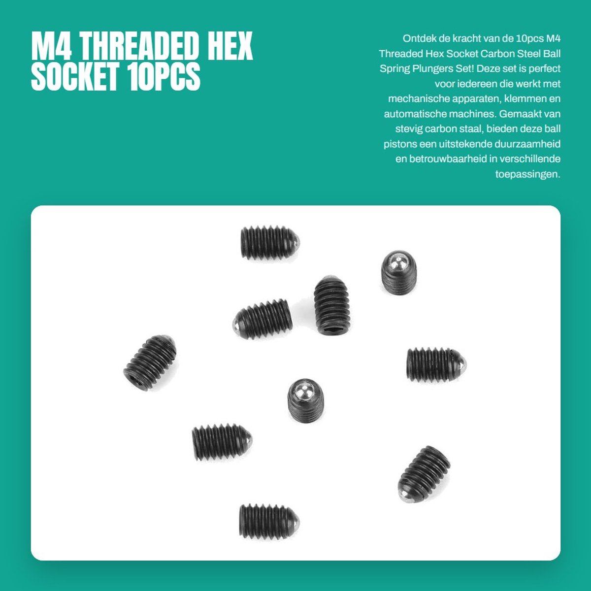 Dailygoods- Balplungers Set - 10 Stuks - M4 Schroefdraad - Hex Socket - Carbon Staal - Vervangingskit - Schroef
