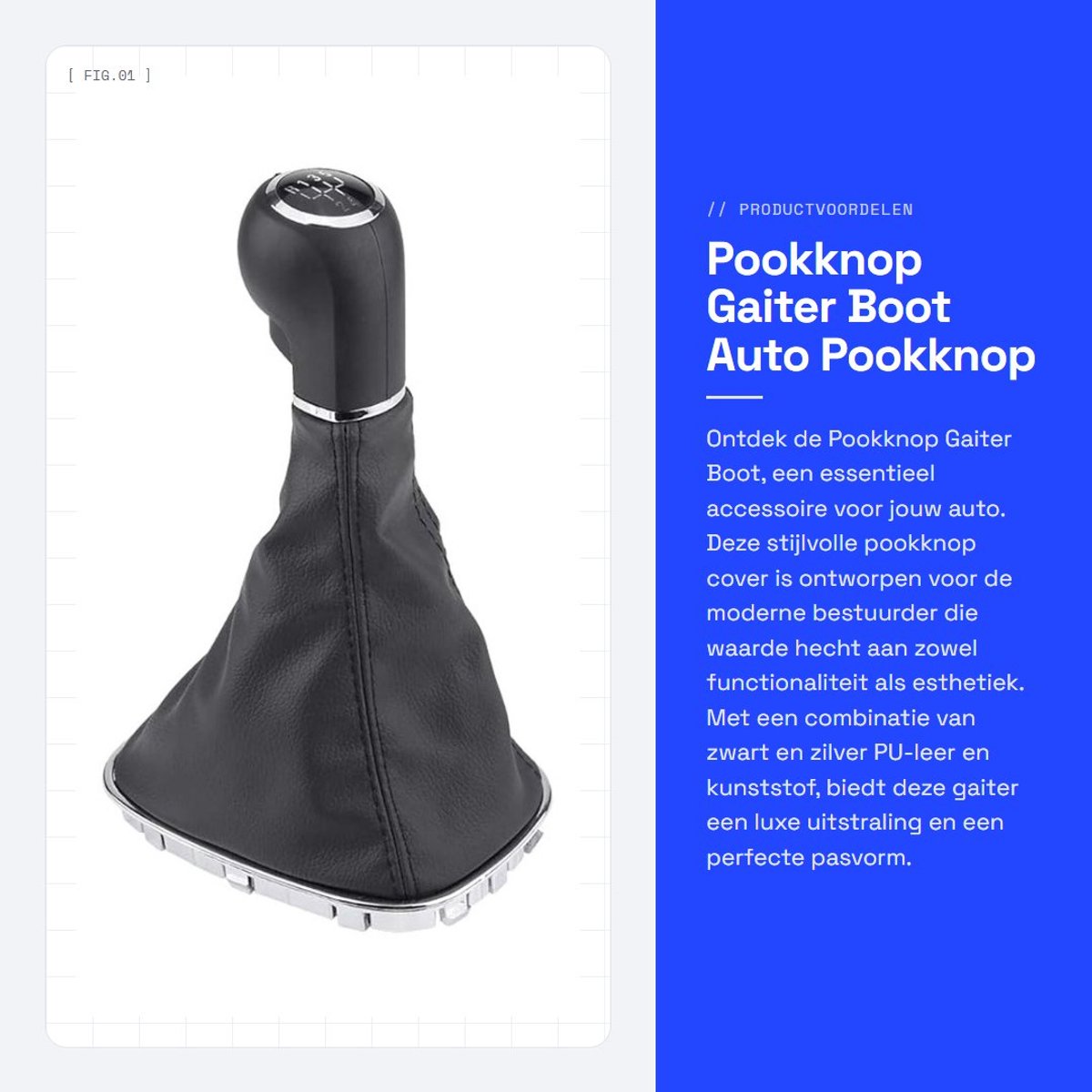 Dailygoods- Pookknop Gaiter - Pookknop Cover - PU-leer + Kunststof - Zwart/Zilver - Geschikt voor D - Afmetingen 16,5x13x26,5 cm - Versnellingspook