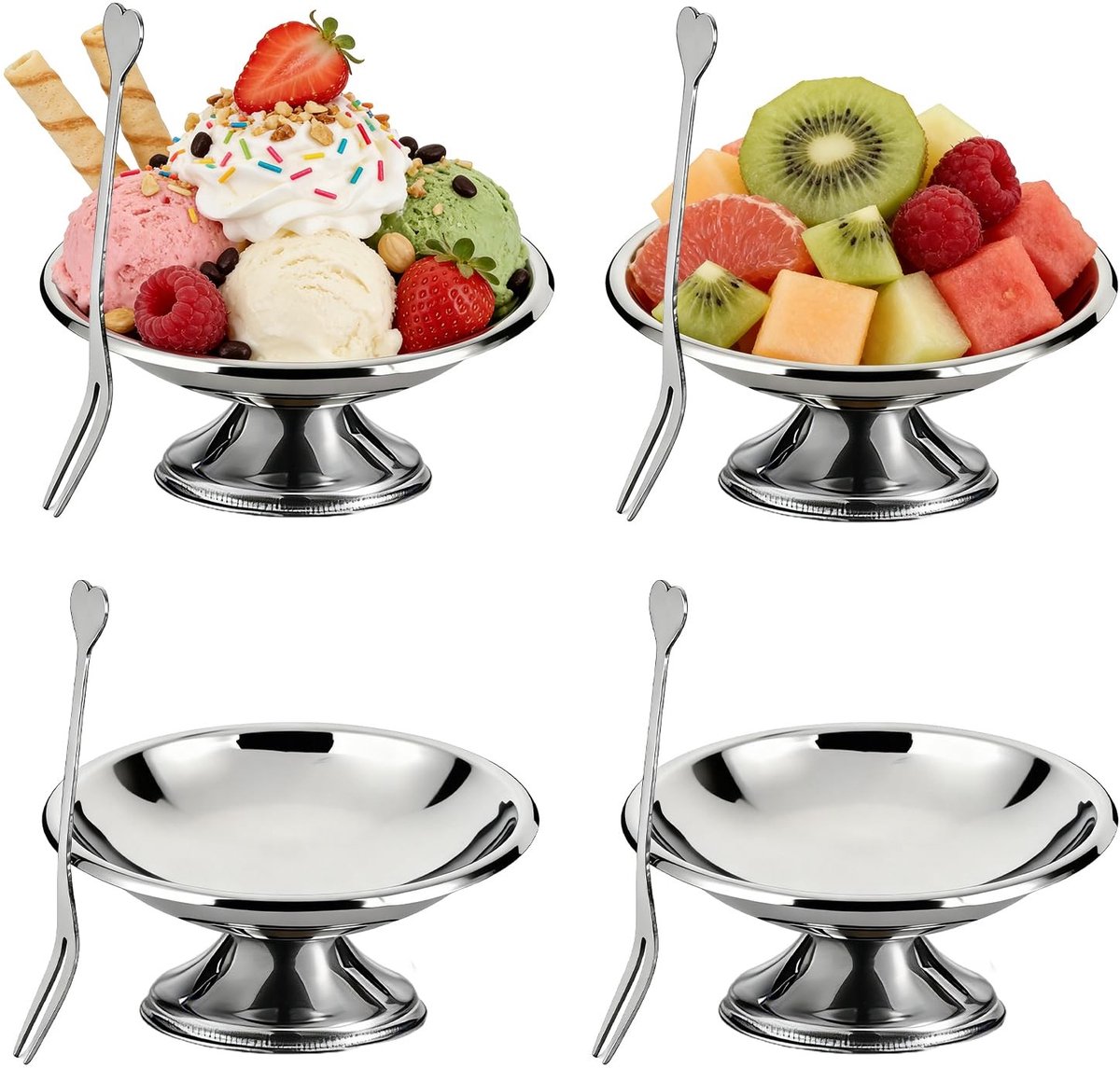 Dailygoods- IJsschalen set van 4 - Roestvrij staal - Dessert kommen - Serveerschalen voor pudding/salade - Antislip voet - Duurzaam en stijlvol - Dessertkom