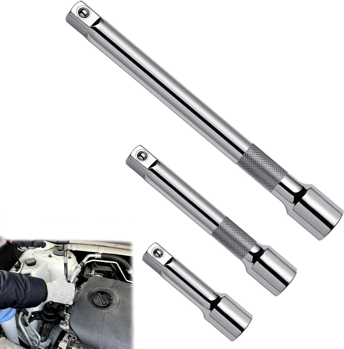 Dailygoods - Ratchet Extension Set - 3-delige set - Geschikt voor verschillende toepassingen - 1/2 inch en 3/8 inch adapters - Duurzaam en veelzijdig...