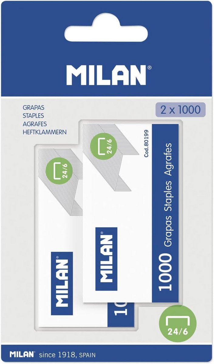 Blisterverpakking met 2000 metalen nietjes 24/6