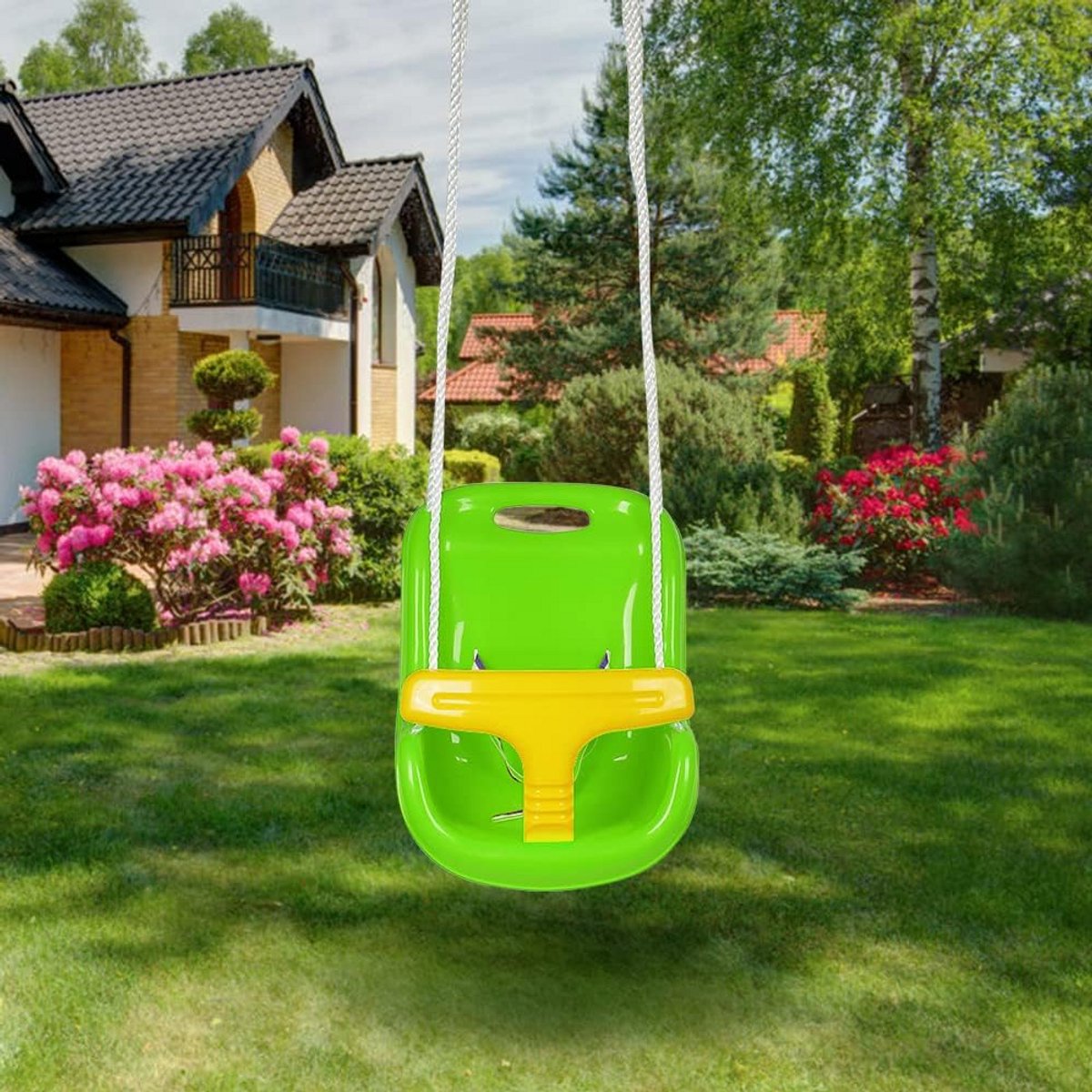 Babyschommel 3-in-1 - Kinderschommel zitje - Buiten spelen - Kantelbescherming verstelbaar - 37x23x40cm - Groen