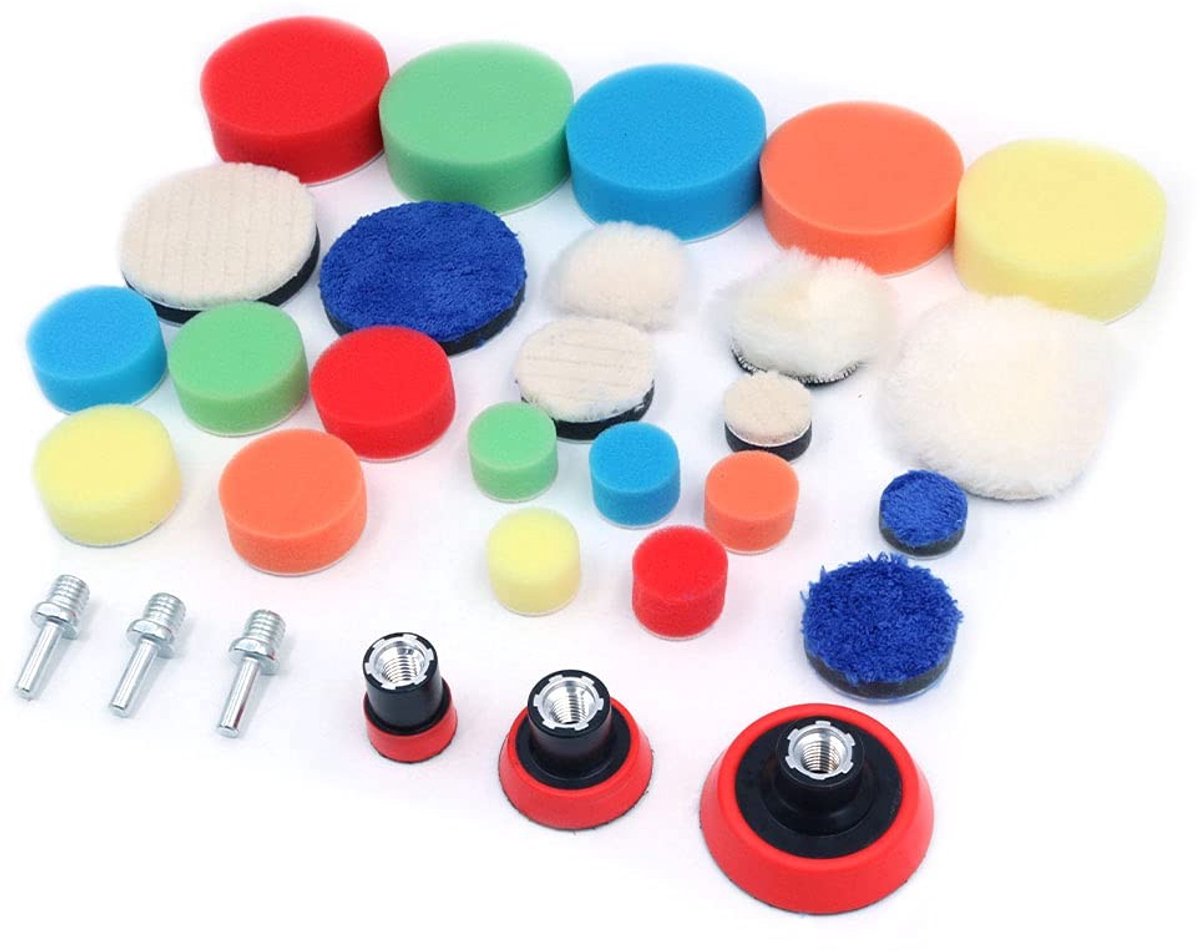 Dailygoods- Polijstpad Kit 30 Stuks - Spons/Pluche Polijsten - Buigbaar/Washbaar - Herbruikbaar - Voor Auto/Waxen - Hoogwaardige Kwaliteit - Polijstschijven