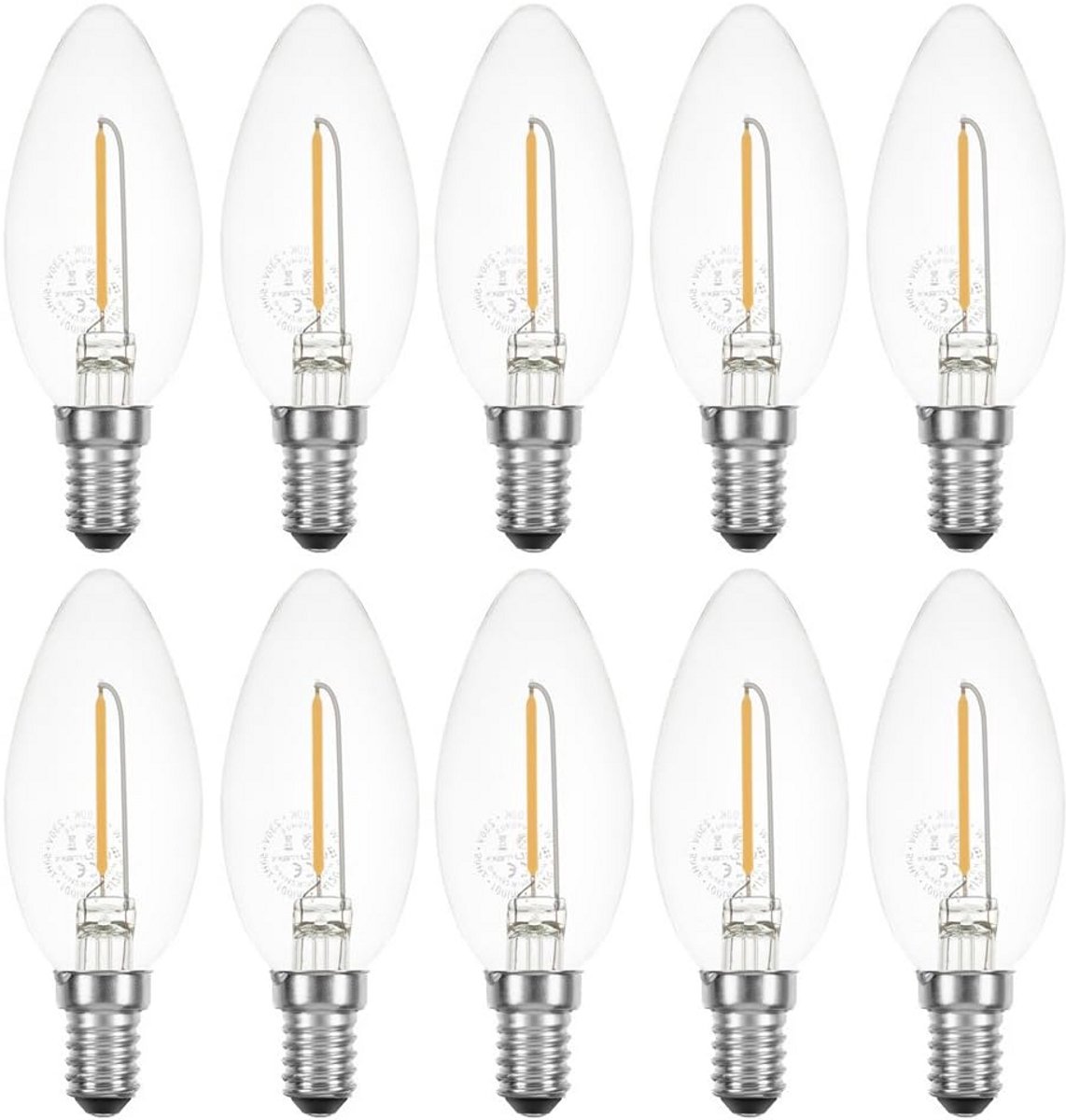 LED Kaarslamp - Gloeidraadlamp - Sfeervolle Verlichting - Energiezuinig - 10 stuks - Warm