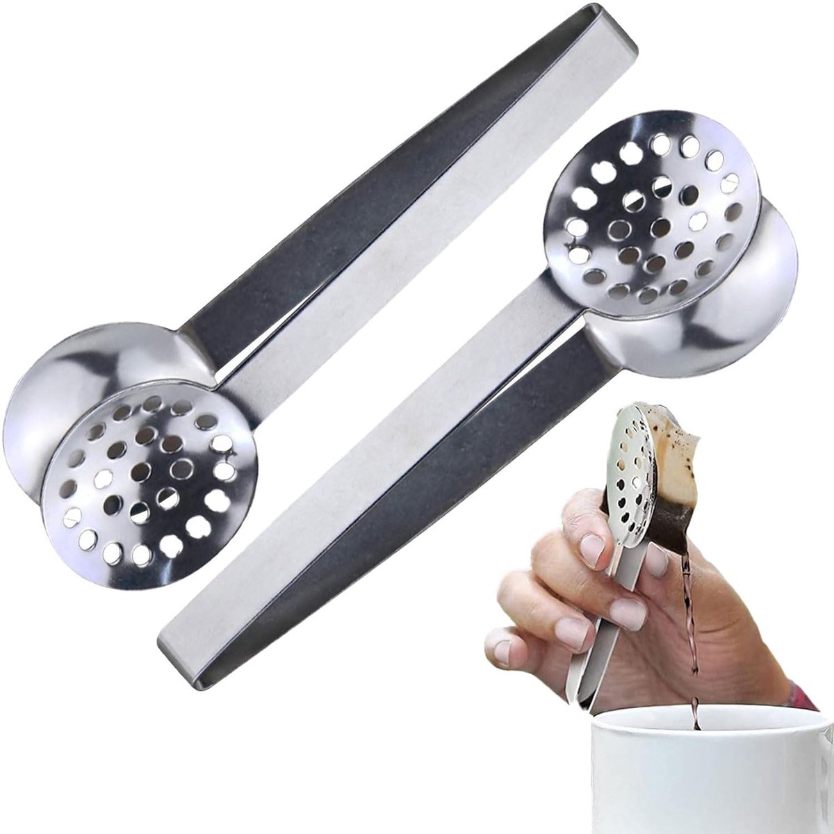Dailygoods- Theezakklemmen 2 Stuks - Roestvrij Staal - Theezakpers/Zeef - Greephouder - Duurzaam - Ergonomisch Ontwerp