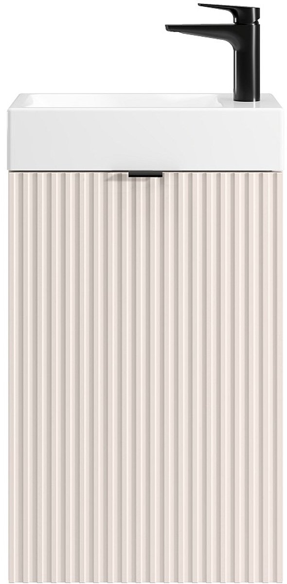 Vente-unique Geribbeld handwasmeubel met omkeerbare deur - beige - H60 x L40 x D22 - VAHIRA
