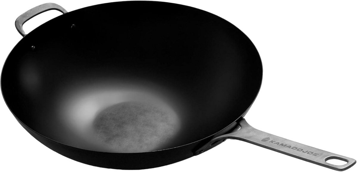 Koolstofstalen Wok - Roerbakpan - Buiten Koken - Voorgekruid Anti-aanbak - 46 cm - Zwart
