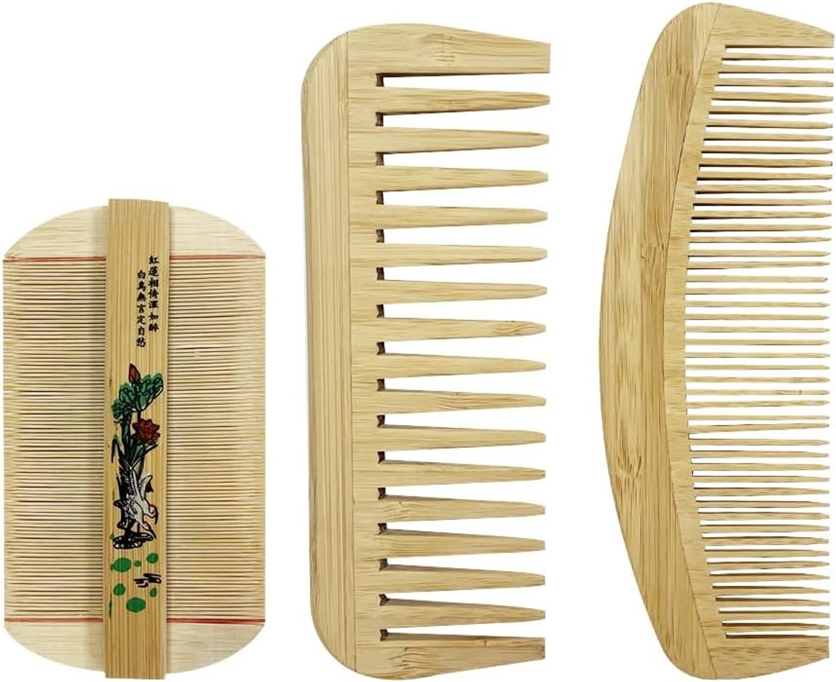 Handgemaakte Hout Haar Kam - Bamboe Styling Tool - Dagelijkse Haarverzorging - Set van 3 Kammen