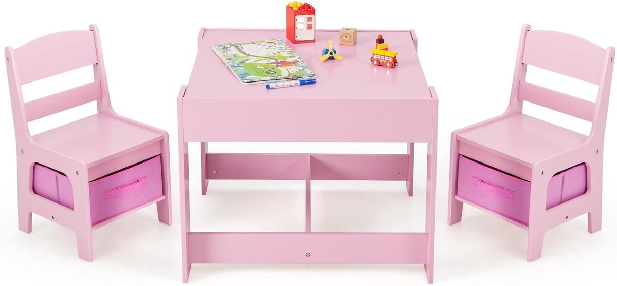 Kindertafel met stoel - Activiteiten set - Leren en spelen - Met opbergvak - 62 x 62 x 48 cm