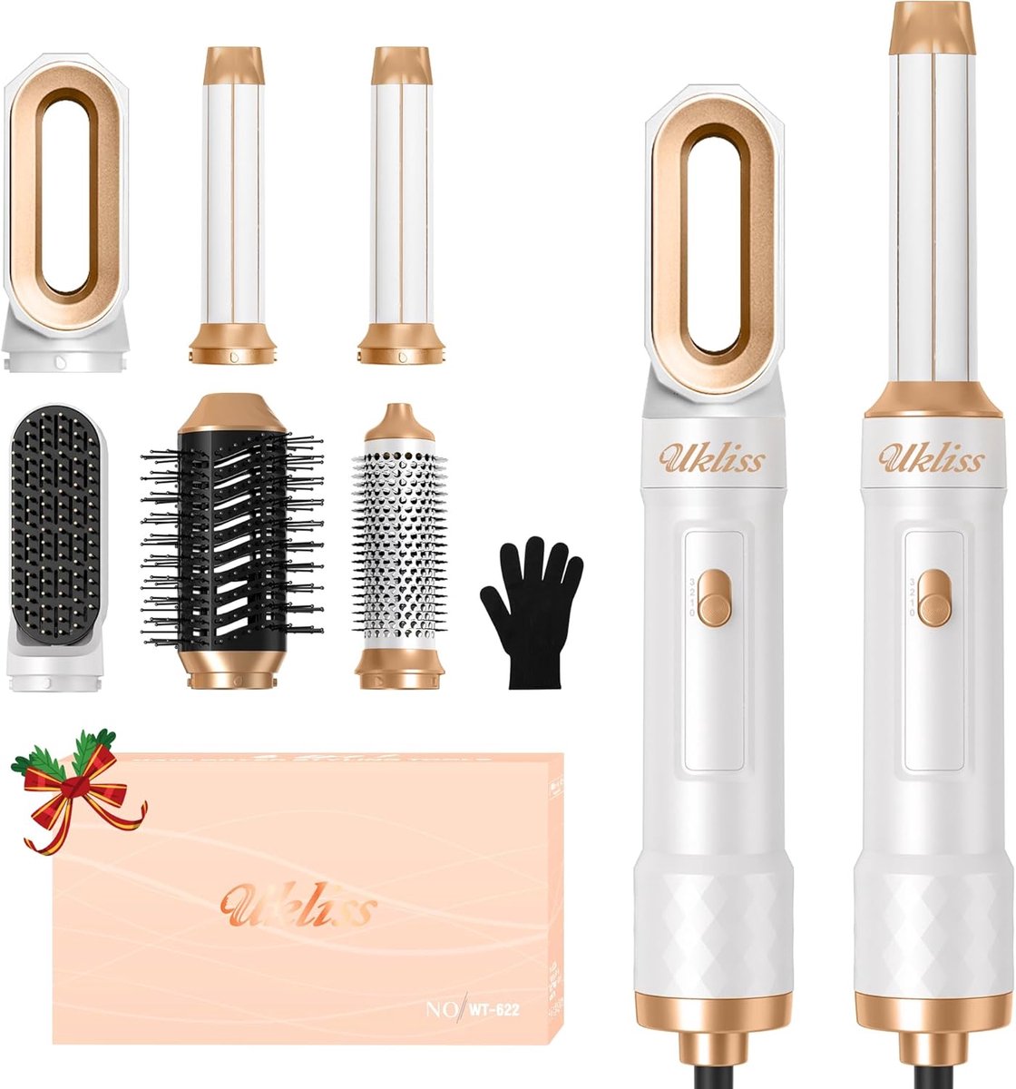 Haarstyling Set - Luchtstyler Krultang - Dagelijkse Stijling - 6-in-1 Opzetstukken - 26x20x8 cm - Wit