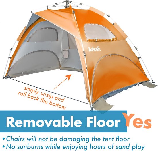 Strandtent Pop-up - Schaduwtent Beschutting - Zon Beschermen - Eenvoudige Installatie - XL 4 Personen - Oranje — afbeelding 4