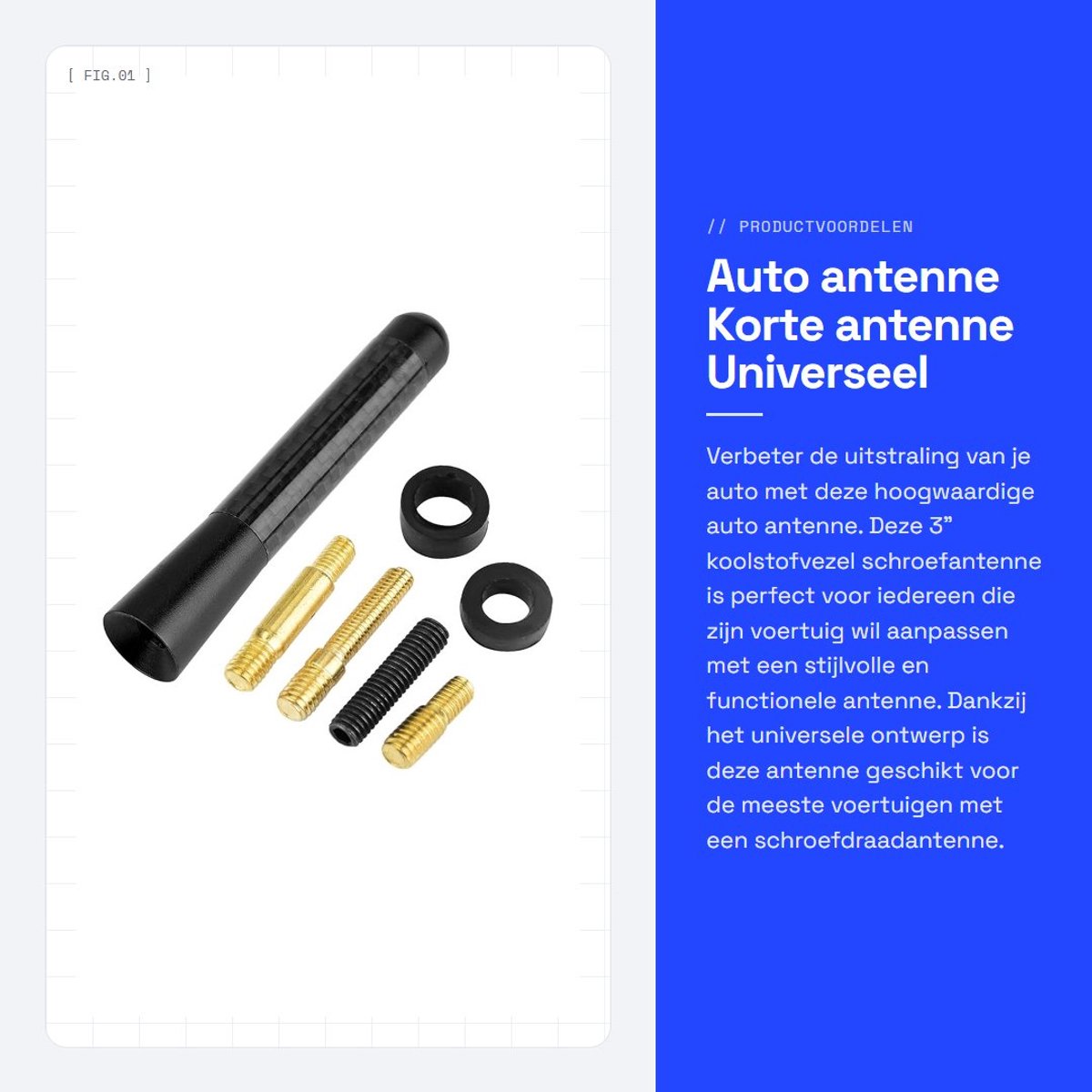 Dailygoods- Auto Antenne Universeel - 7,6 cm Korte Antenne - Koolstofvezel - Schroefantenne - Eenvoudige Installatie - Betrouwbare Kwaliteit - Autoantenne