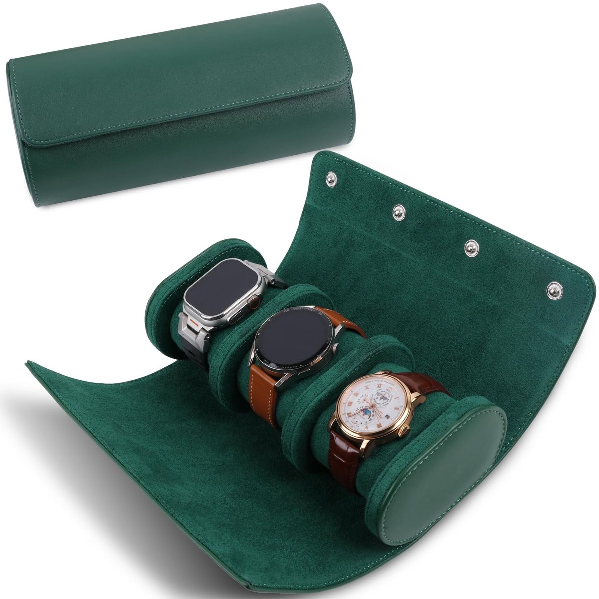 Dailygoods- Horlogedoos 3 Sleuven - Reisklokrol - Vintage Horlogekast - Heren/Dames - Zacht Kussen - Robuuste Sluiting - Horlogeroll