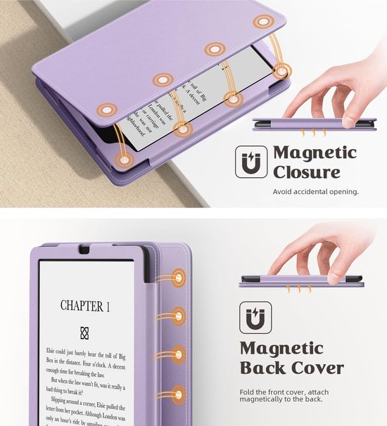 Dailygoods - Kindle Paperwhite 2021 - Slim PU Shell Cover - Auto-Wake/Sleep - Taro Purple - Bescherming - Geschikt voor 6.8 inch - KIndle Paperwhite 1... — afbeelding 5
